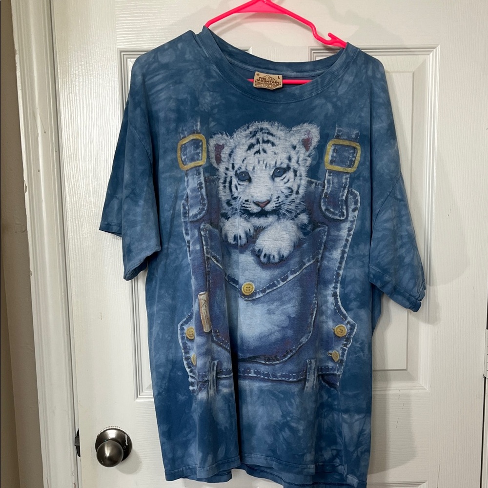 The Mountain Blue Tie-Dye Tee with White Tiger Cub Graphic